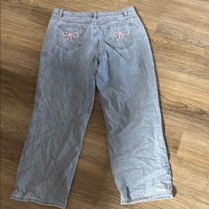 Women's Flare Jeans in Light Blue with Pink Accents